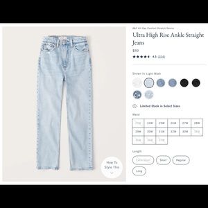 Abercrombie High Rise Ankle Straight-Leg Jeans, 27